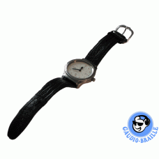 Montiel taktile Armbanduhr für Damen mit schwarzem Lederarmband, silber