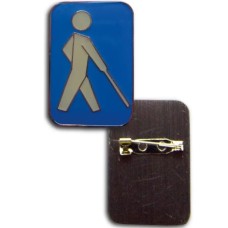 Blindenplakette eckig, blau mit weißem Stockmännchen (Anstecknadel)